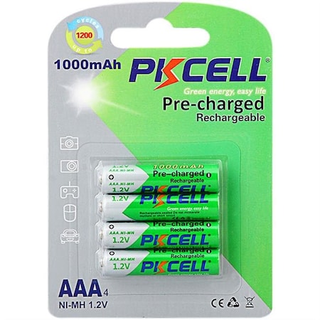 Pkcell PK Cell RTU-NIMHAAA1000-4B 1.2V Precharged Low Self Discharge Rechargeable AAA Battery with 1000 mAh; Pack of 4 RTU-NIMHAAA1000-4B